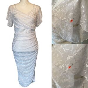 VENUS Elegant White Floral Lace Criss Cross Knee Length Dress Women’s Medium